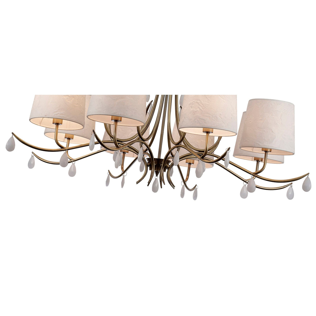 Andrea 100cm 8 Light Chandelier - Antique Brass With White Shades
