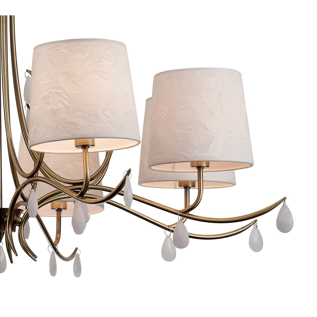 Andrea 100cm 8 Light Chandelier - Antique Brass With White Shades