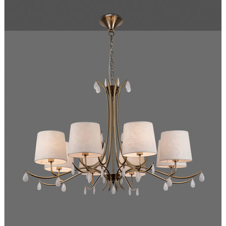 Andrea 100cm 8 Light Chandelier - Antique Brass With White Shades