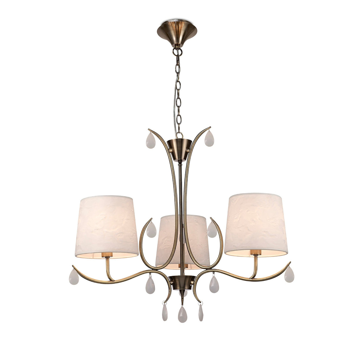 Andrea 67cm 5 Light Chandelier - Antique Brass With White Shades