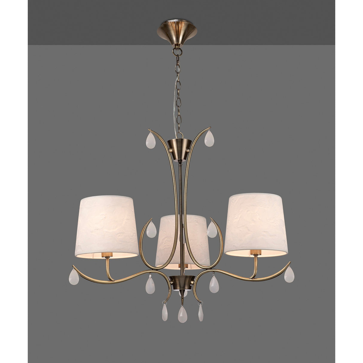 Andrea 67cm 5 Light Chandelier - Antique Brass With White Shades