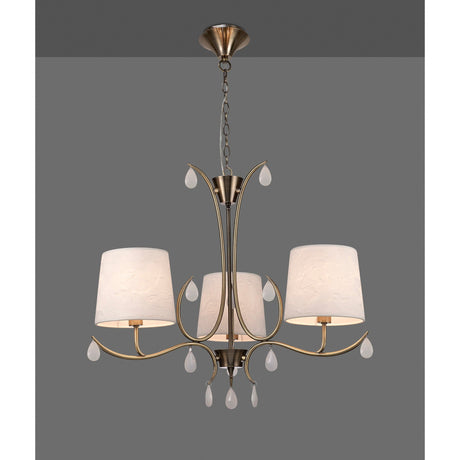 Andrea 67cm 5 Light Chandelier - Antique Brass With White Shades