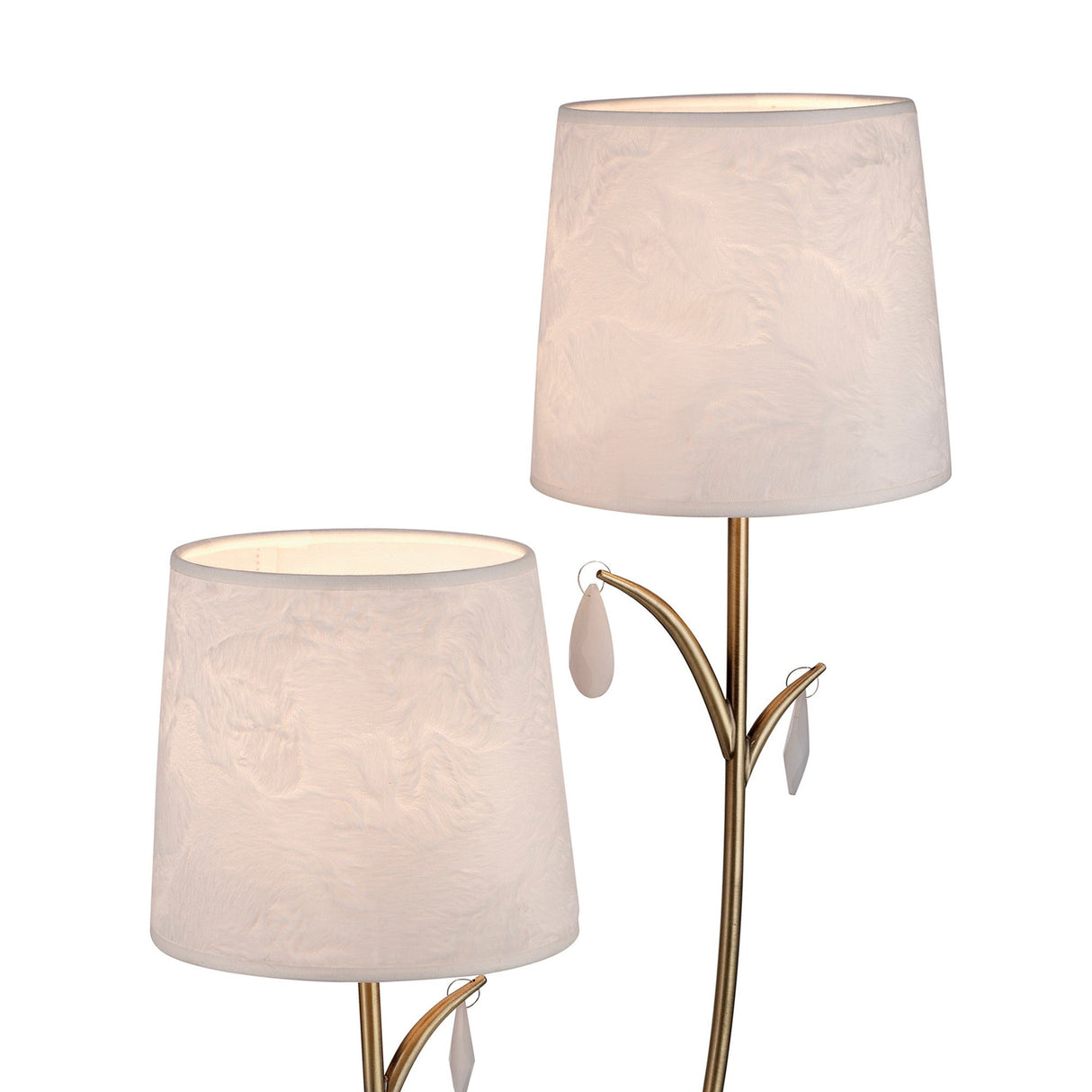 Andrea 2 Light Crystal Droplets Table Lamp - Brass With White Shades