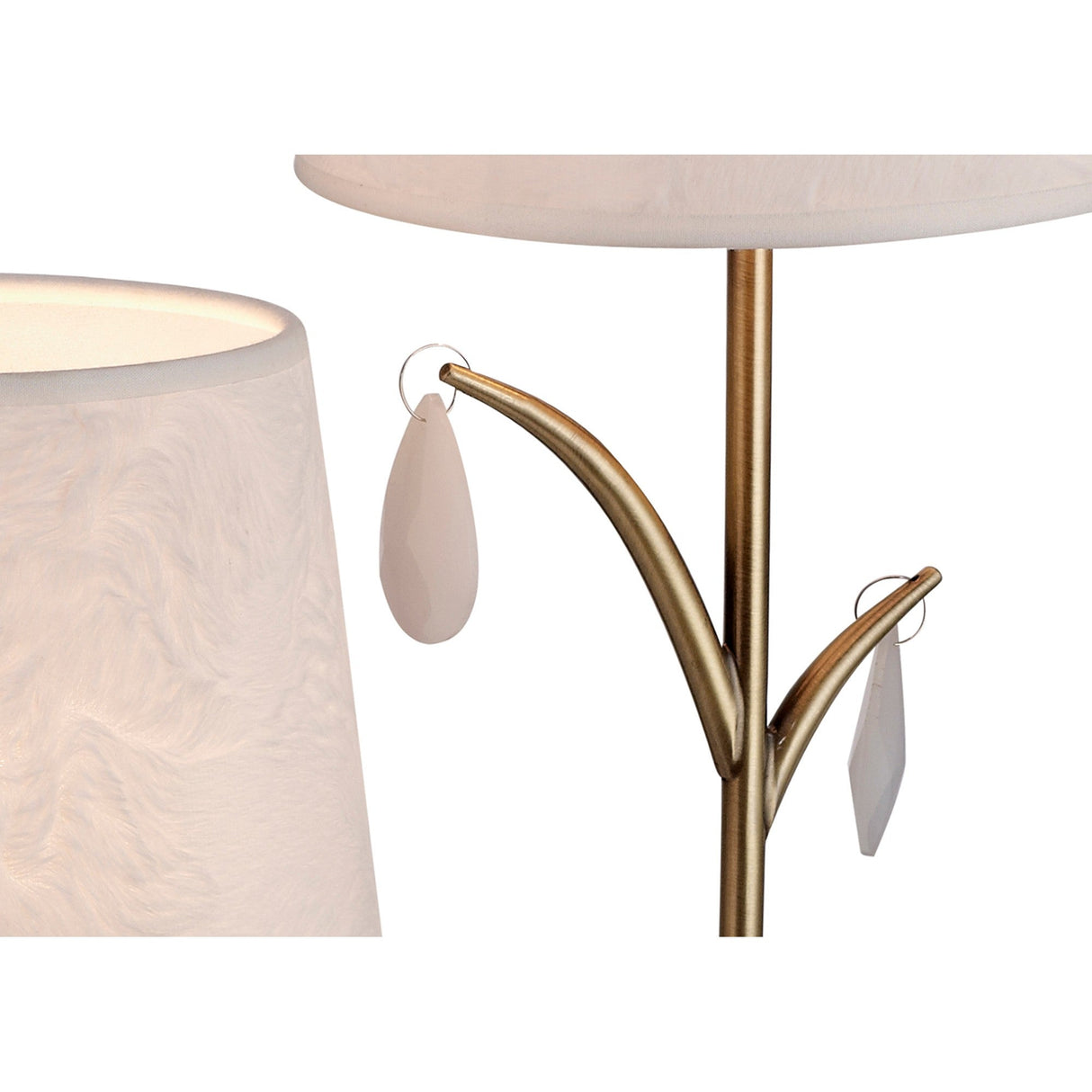 Andrea 2 Light Crystal Droplets Table Lamp - Brass With White Shades