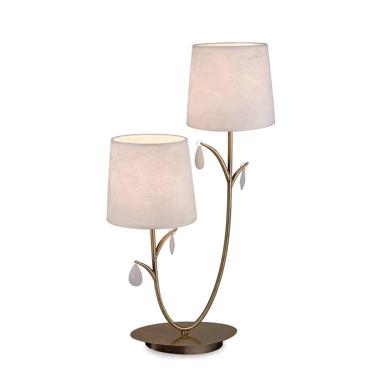 Andrea 2 Light Crystal Droplets Table Lamp - Brass With White Shades