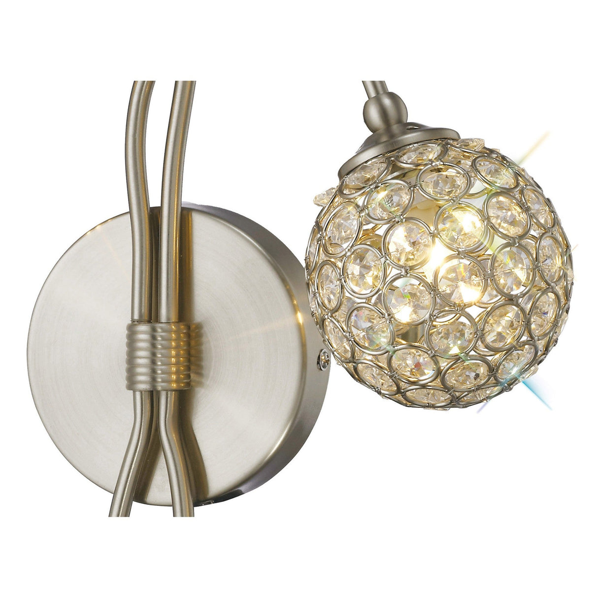 Apollo 2 Light Crystal Wall Light - Satin Nickel