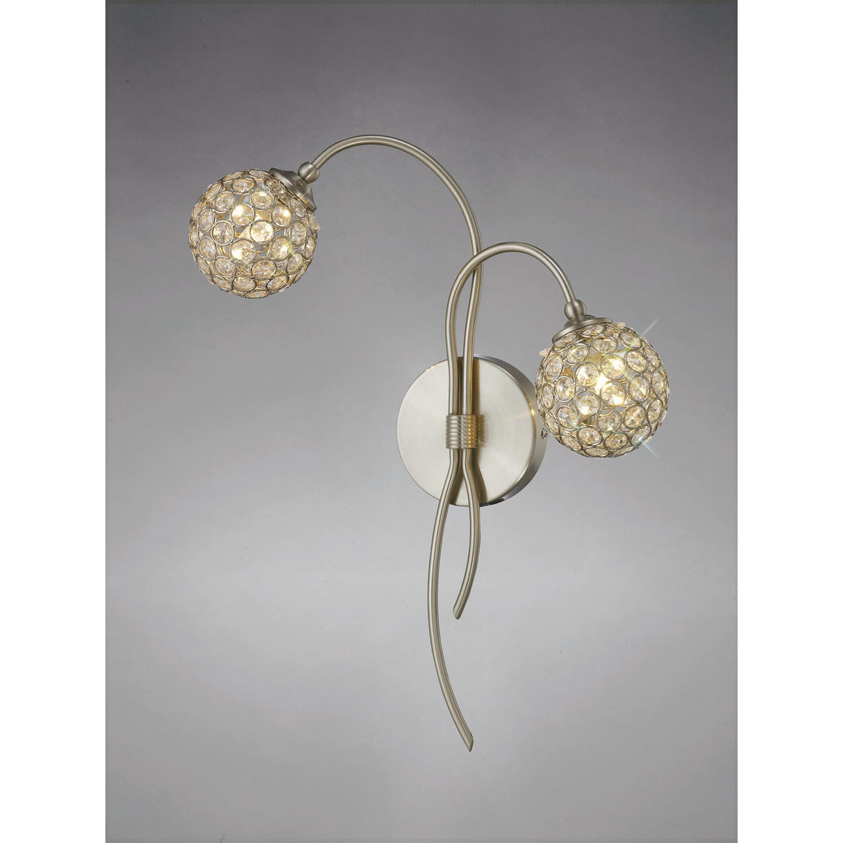 Apollo 2 Light Crystal Wall Light - Satin Nickel