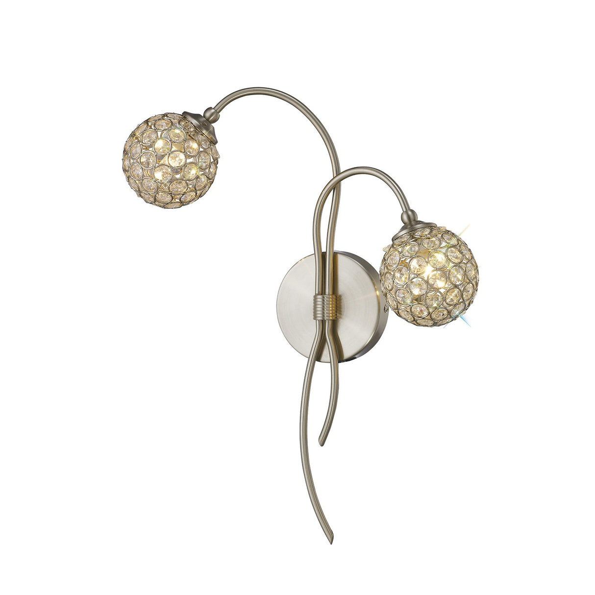 Apollo 2 Light Crystal Wall Light - Satin Nickel