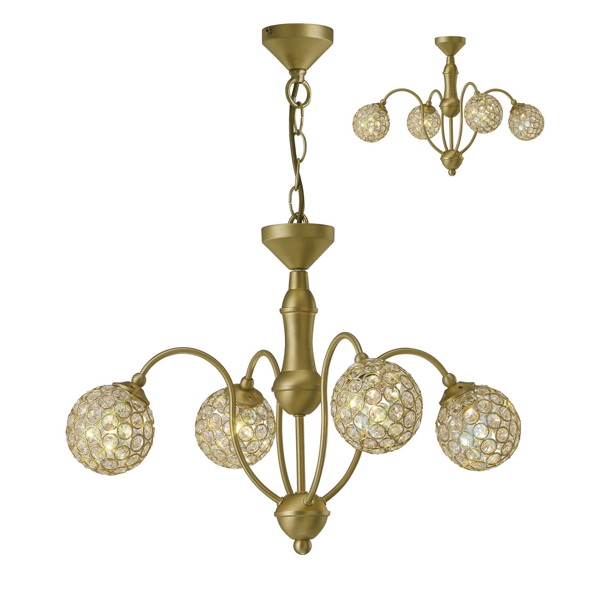 Apollo 51cm 4 Light Crystal Chandelier - Satin Brass