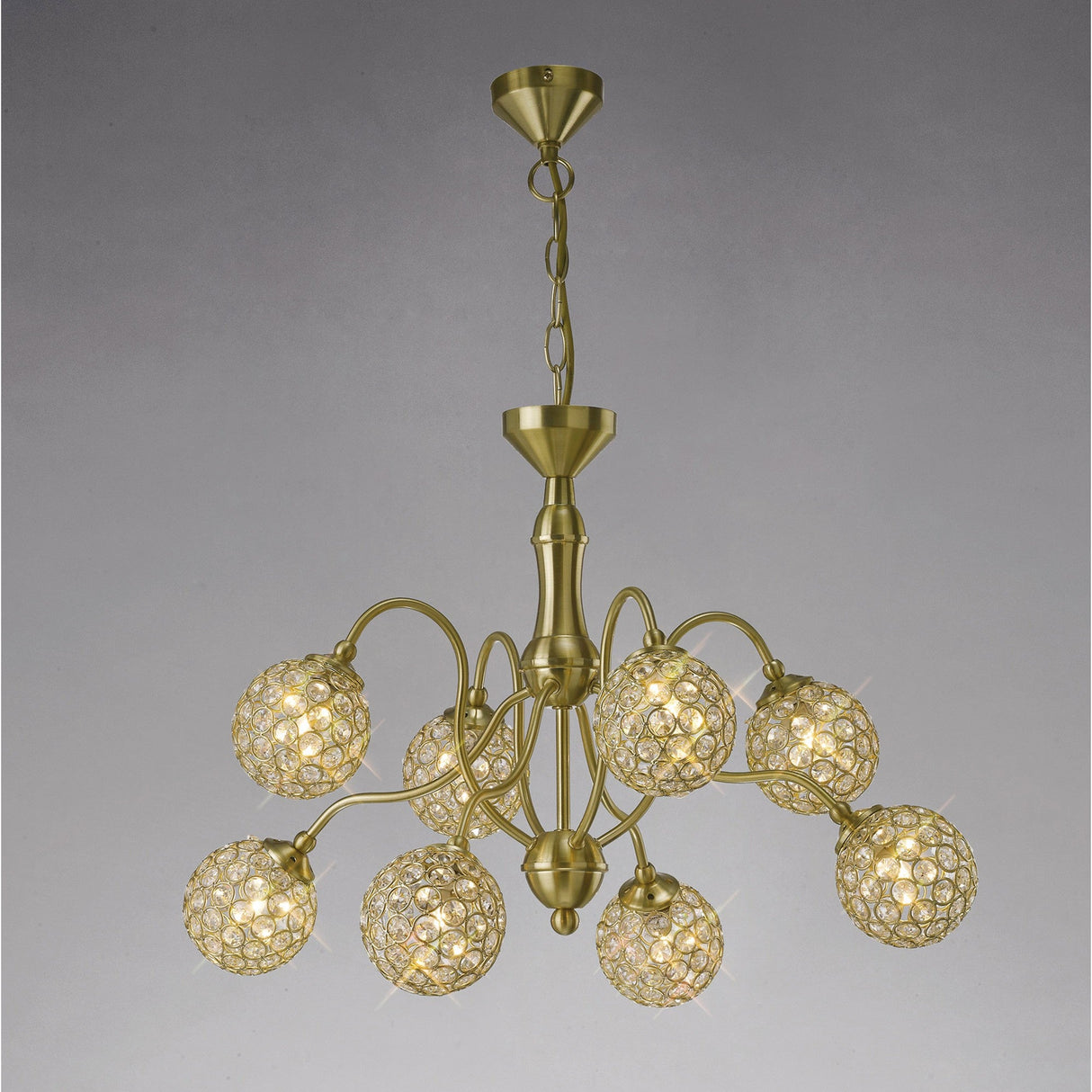 Apollo 51cm 8 Light Crystal Chandelier - Satin Brass