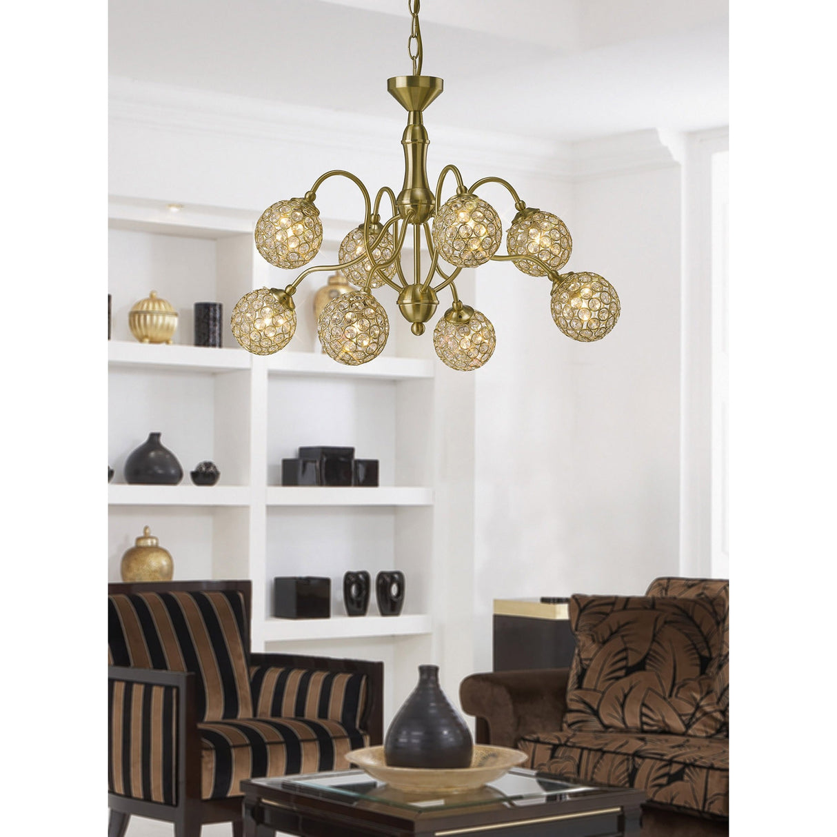 Apollo 51cm 8 Light Crystal Chandelier - Satin Brass