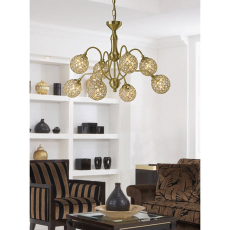 Apollo 51cm 8 Light Crystal Chandelier - Satin Brass