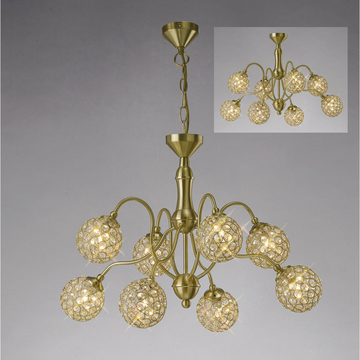 Apollo 51cm 8 Light Crystal Chandelier - Satin Brass