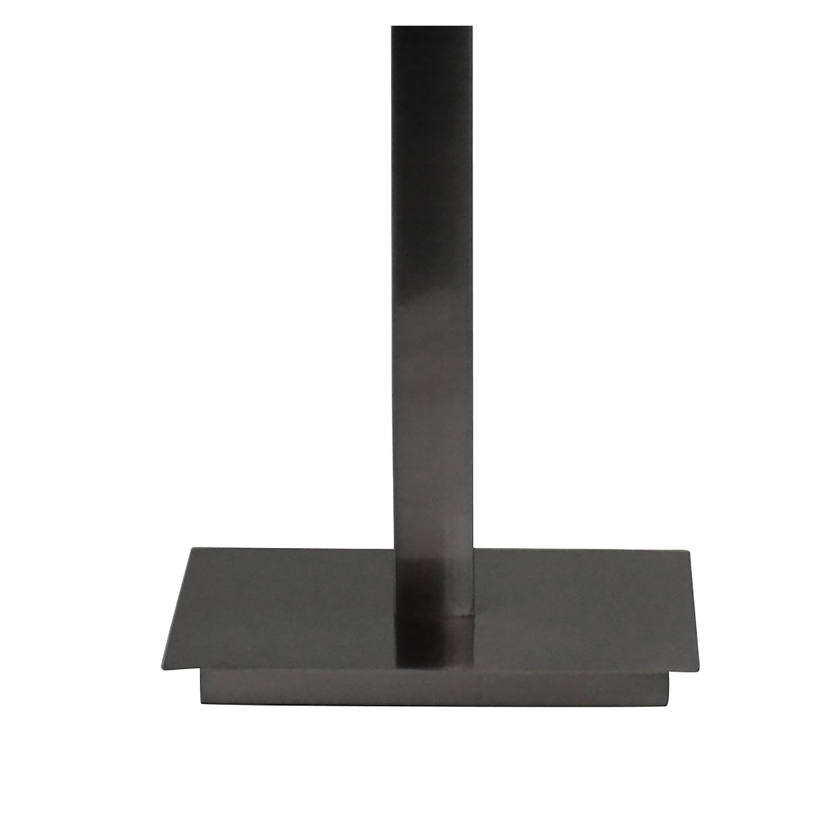 A close-up of the Arco 4 Light Floor Lamp in satin nickel, featuring a sleek rectangular metal base and vertical pole, set against a plain white background.