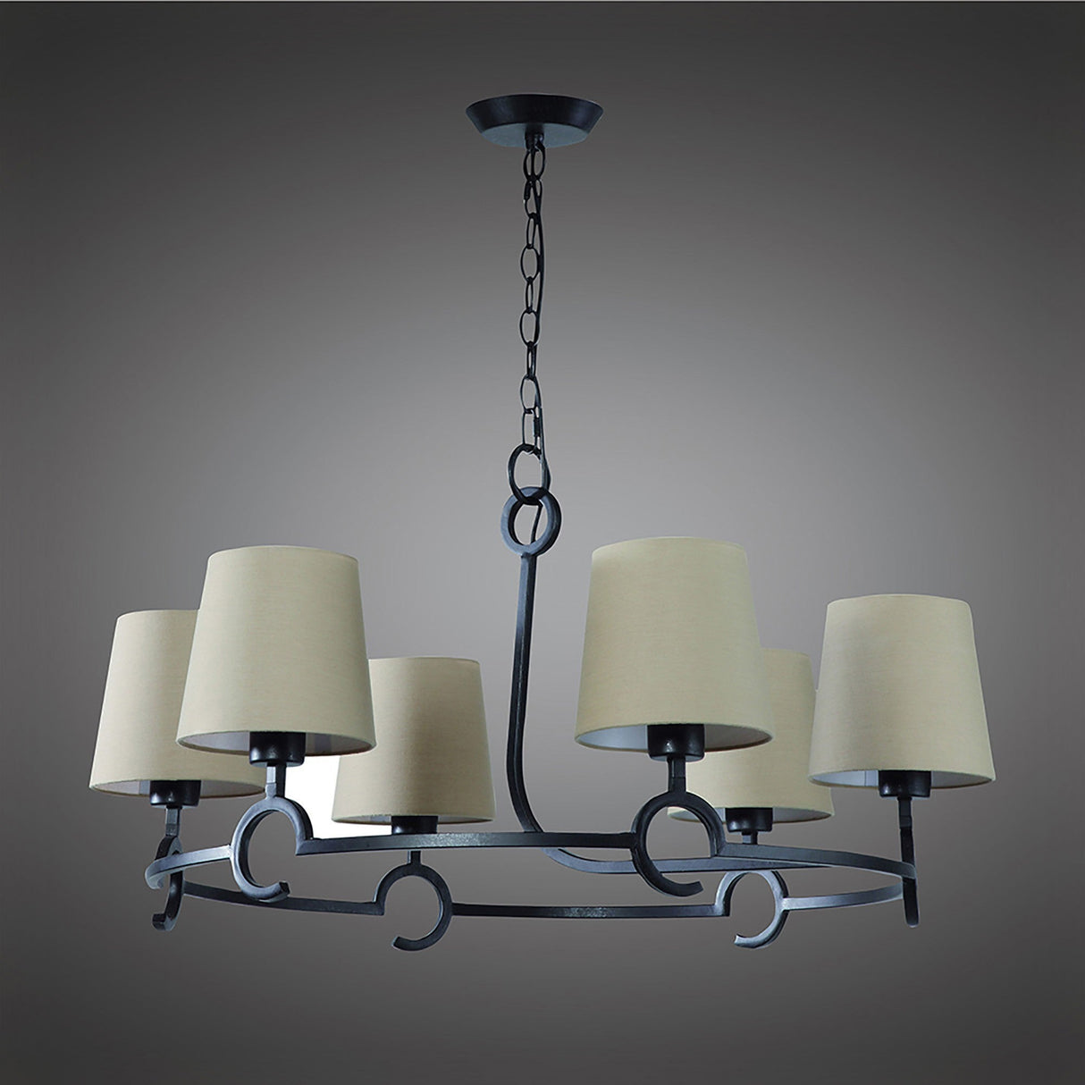 Argi 82cm 6 Light Chandelier - Brown Oxide With Taupe Shades