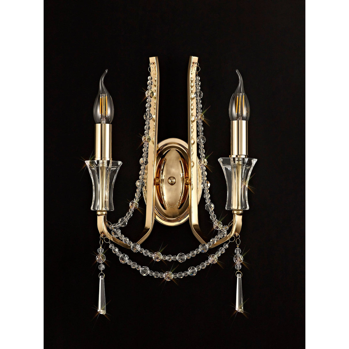 Armand 2 Light Crystal Wall Light - French Gold