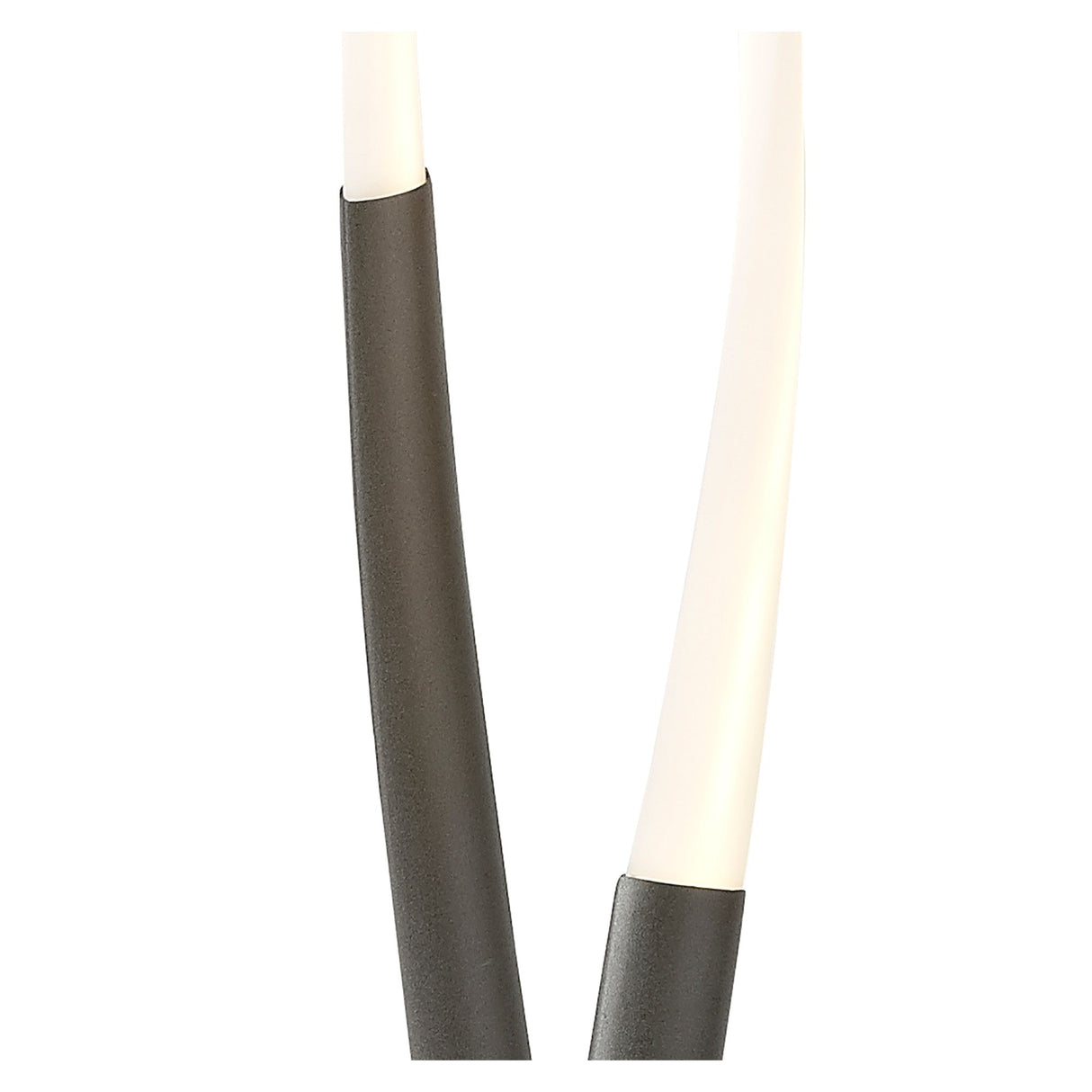 Close-up of two parallel tubes—one black, one white—set against a white background, evoking the modern lines of the Armonia LED Floor Lamp 30W 3000K in Silver & White.