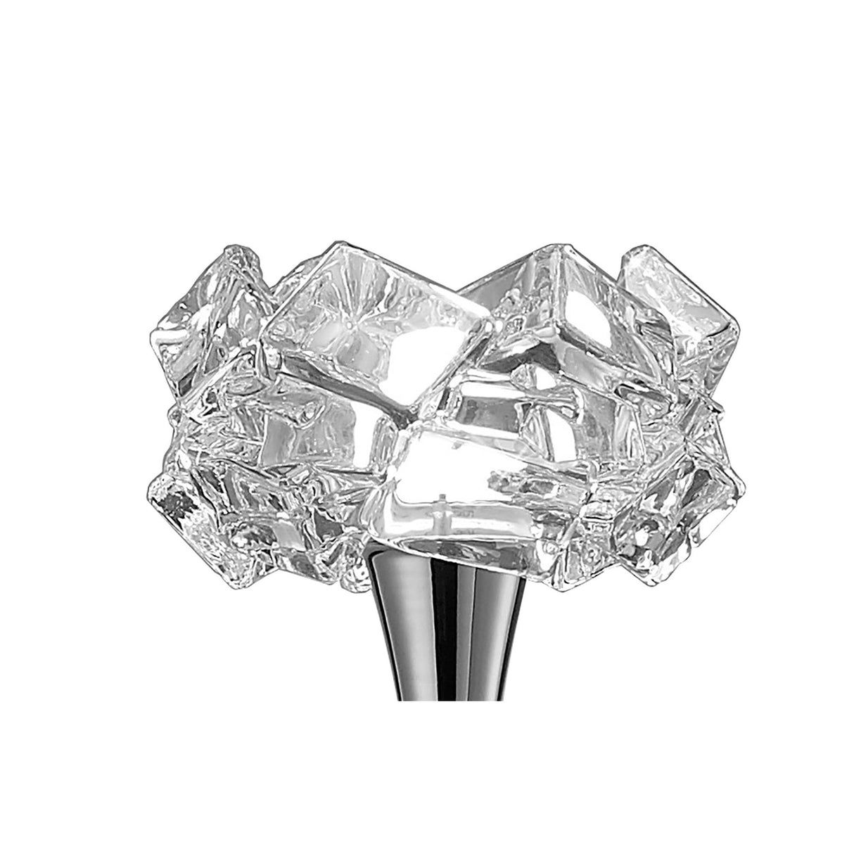 A close-up of the Artic 1 Light Floor Lamp showcases its glass cube shade and polished chrome finish.