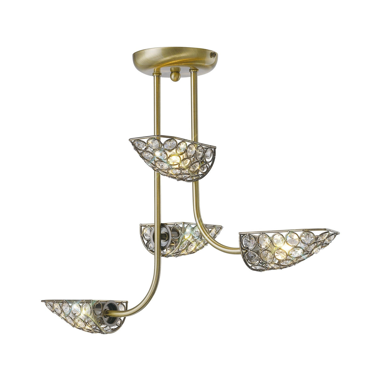 Ashton 4 Light Crystal Semi-Flush Ceiling Light – Antique Brass