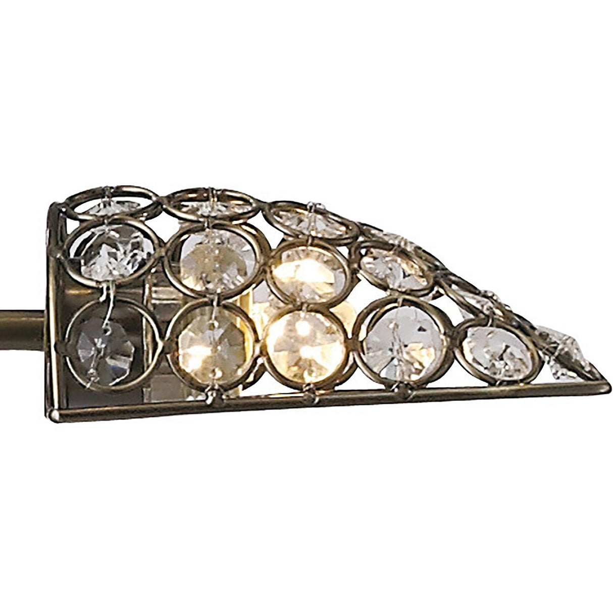 The Ashton 2 Light Crystal Floor Lamp in Antique Brass features a metal frame with multiple crystal ring shades, providing ambient lighting and a sparkling decorative touch.