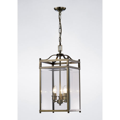 Aston Square 3 Light Lantern Chandelier - Antique Brass