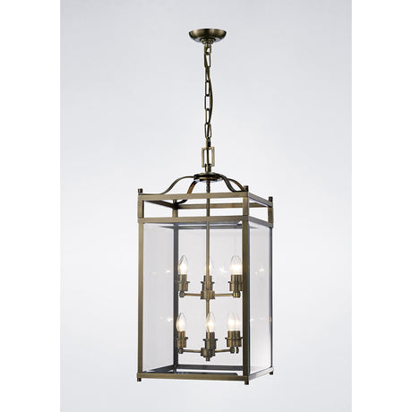 Aston Square 6 Light Lantern Chandelier - Antique Brass