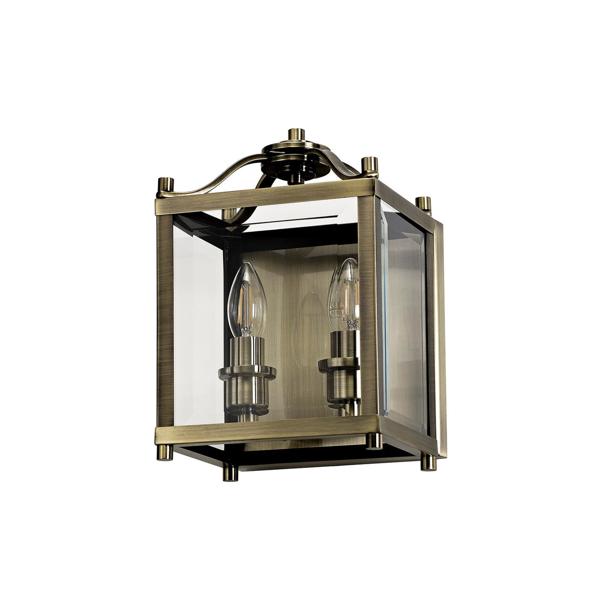 Aston 2 Light Glass Wall Light - Antique Brass