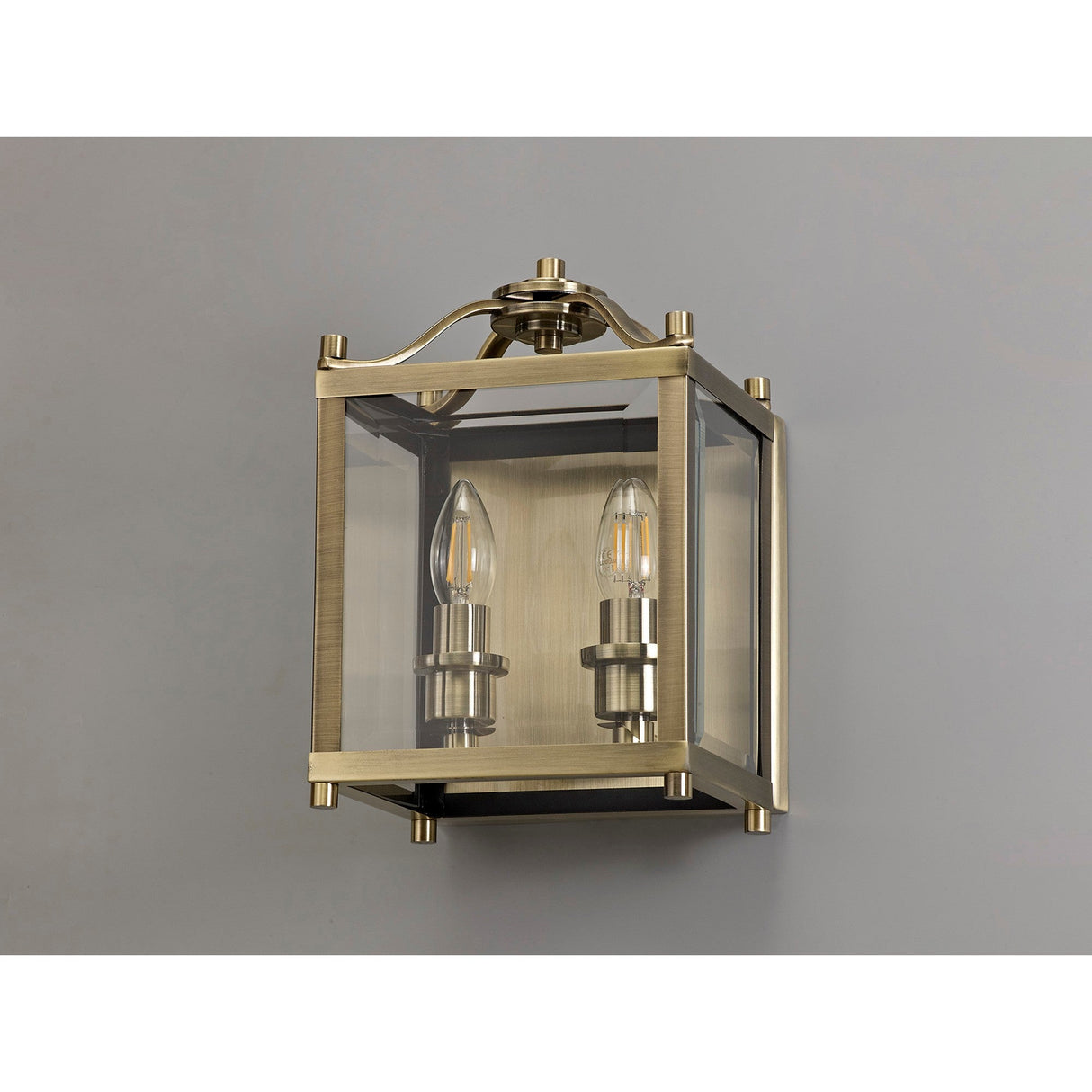 Aston 2 Light Glass Wall Light - Antique Brass
