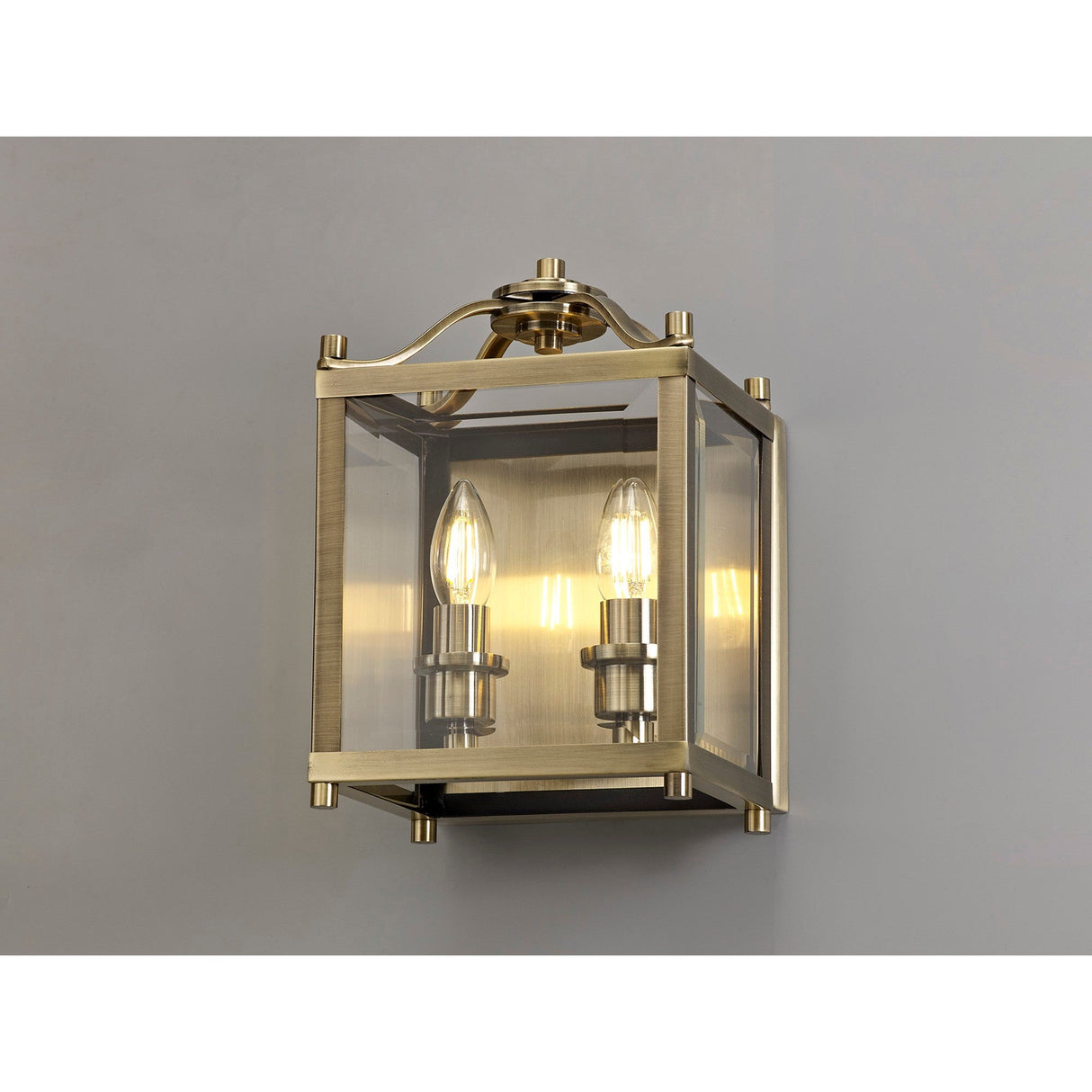 Aston 2 Light Glass Wall Light - Antique Brass