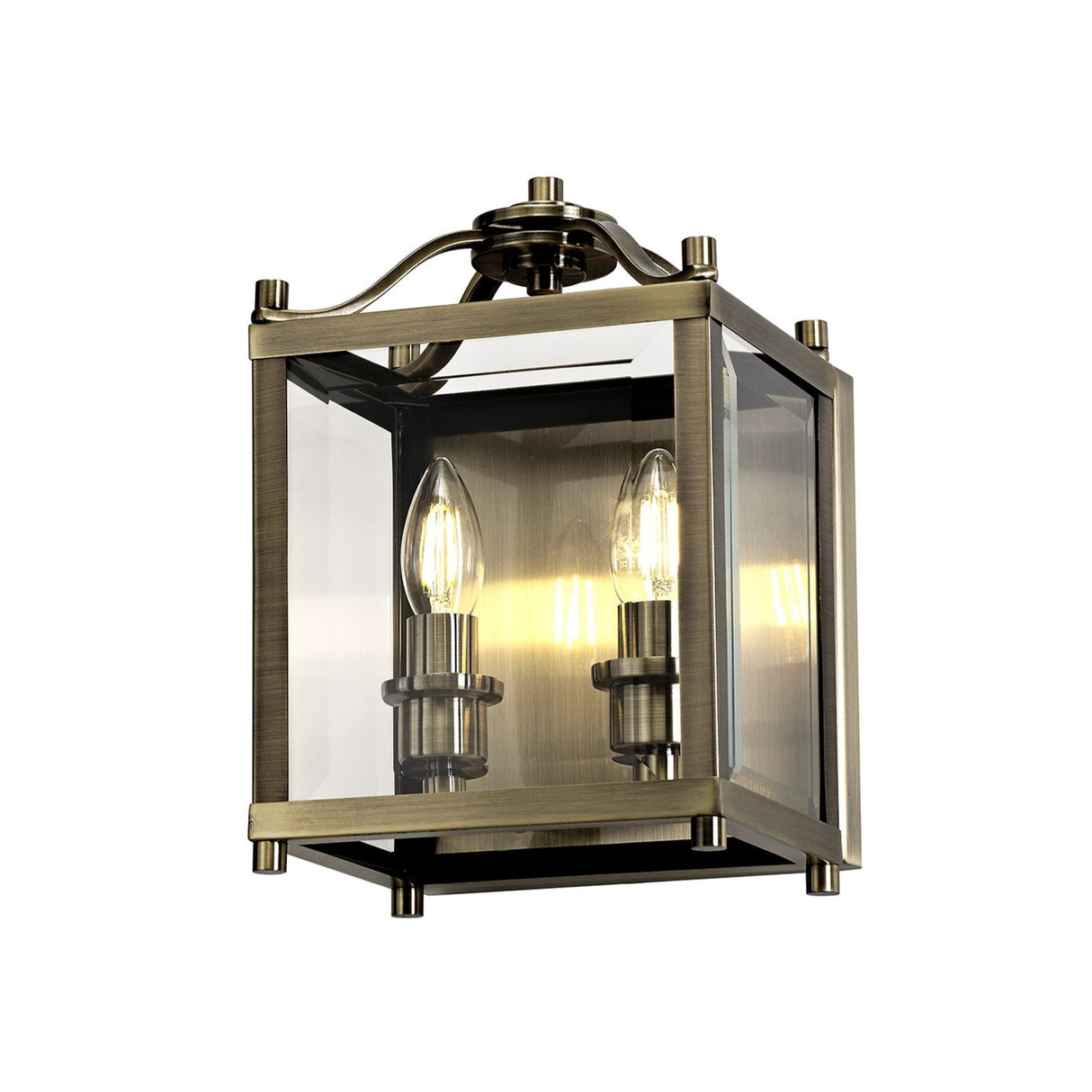 Aston 2 Light Glass Wall Light - Antique Brass