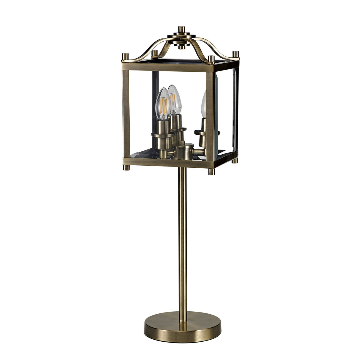 Aston 3 Light Glass Table Lamp - Antique Brass
