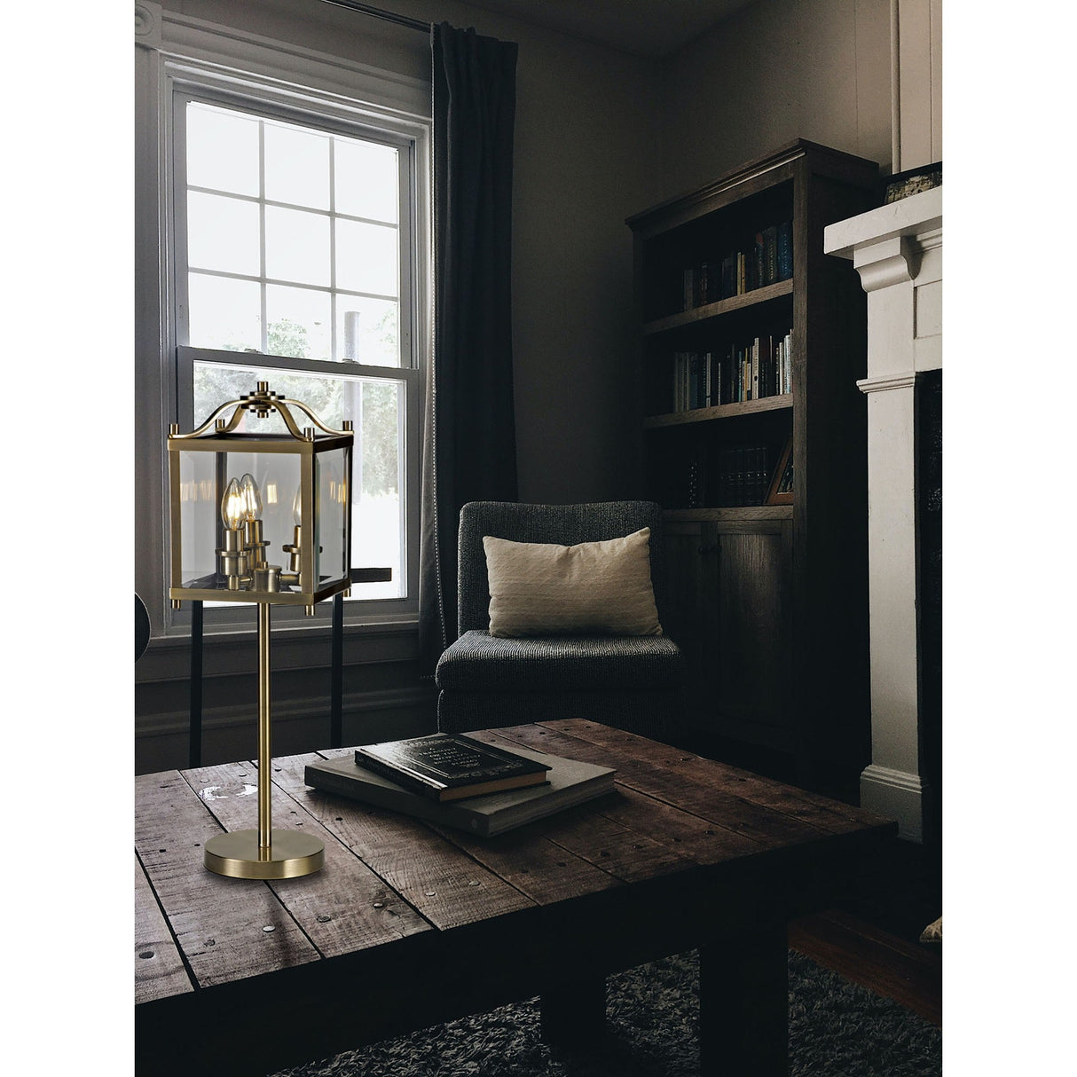 Aston 3 Light Glass Table Lamp - Antique Brass