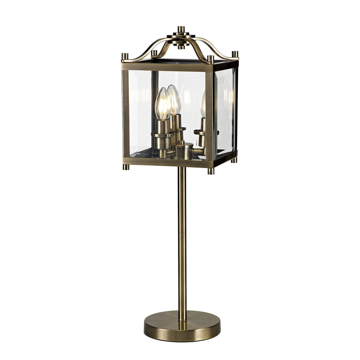 Aston 3 Light Glass Table Lamp - Antique Brass