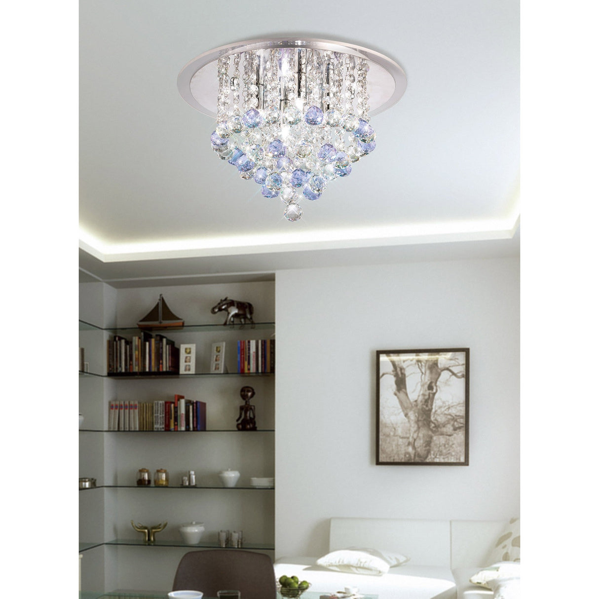 Atla 4 Light Crystal Semi-Flush Ceiling Light – Polished Chrome & Black