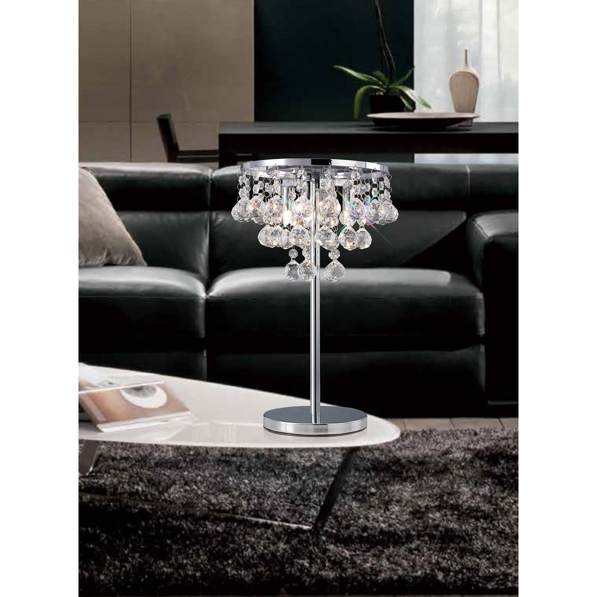 Atla 3 Light Crystal Table Lamp - Polished Chrome