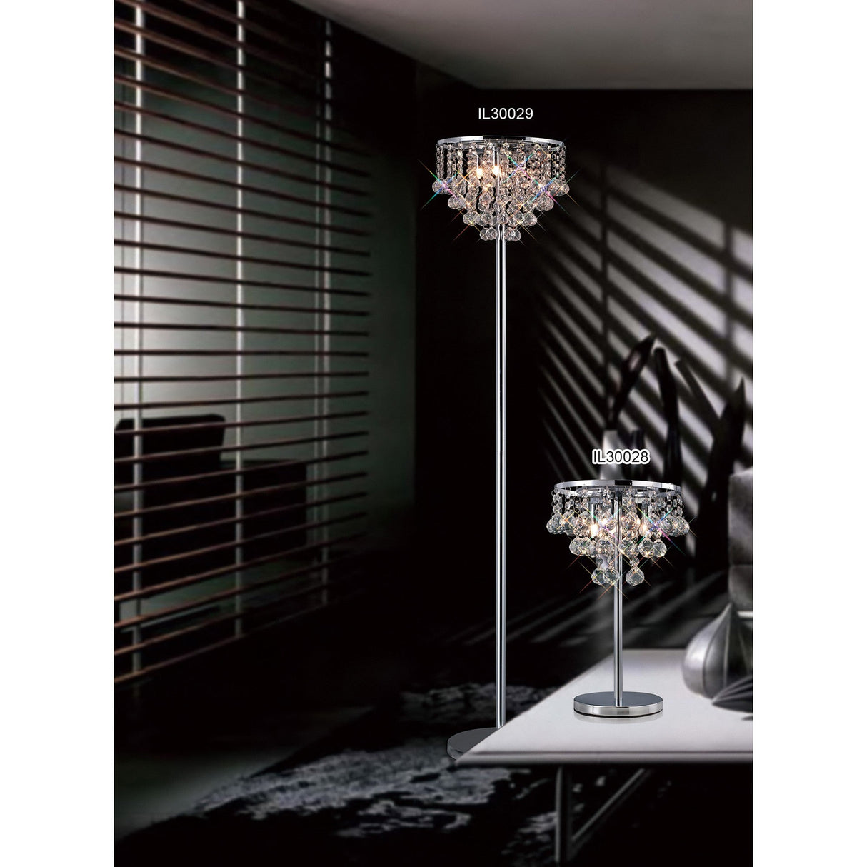 Atla 3 Light Crystal Table Lamp - Polished Chrome