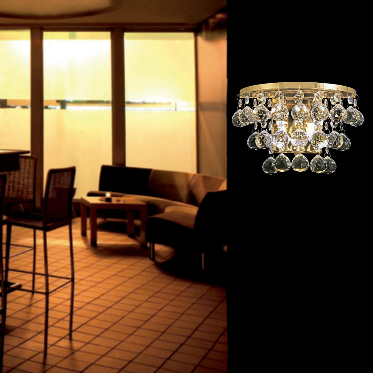 Atla 2 Light Crystal Wall Light With Switch - Gold