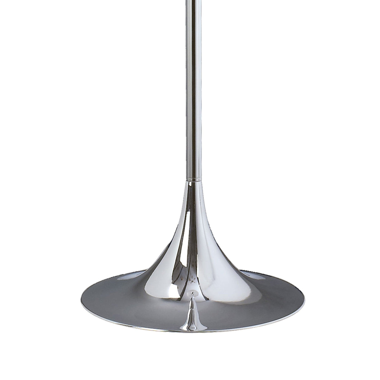 The image shows the lower part of the Ava 5 Light Crystal Floor Lamp with a polished chrome trumpet-shaped base, adding an elegant touch to contemporary lighting.