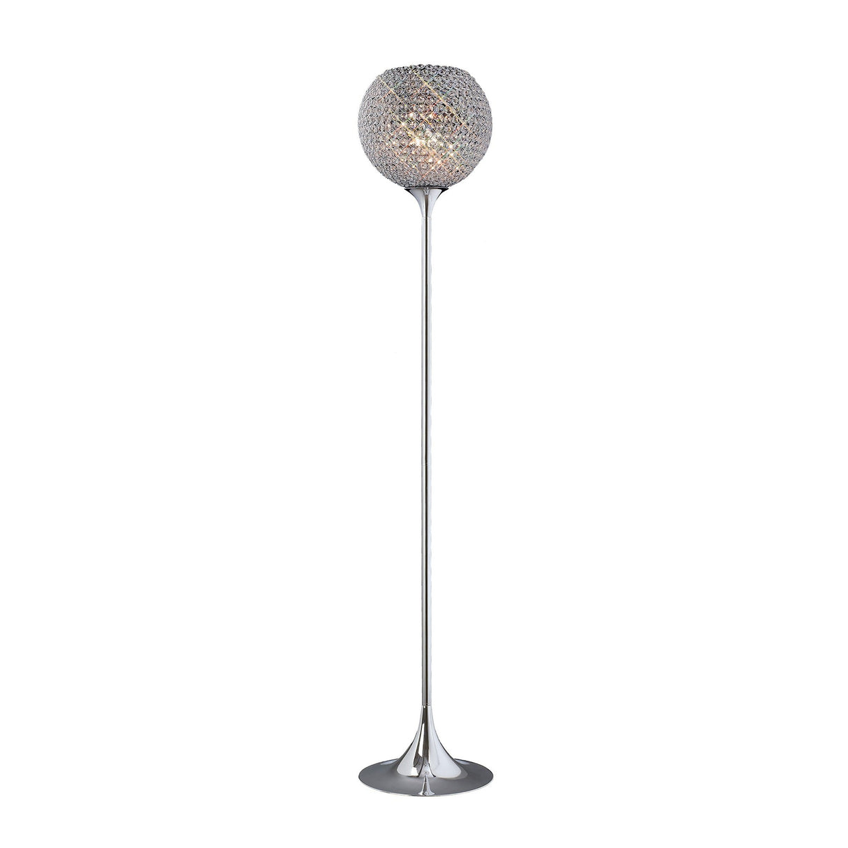 The Ava 5 Light Crystal Floor Lamp in polished chrome adds a sleek, modern touch to contemporary lighting.