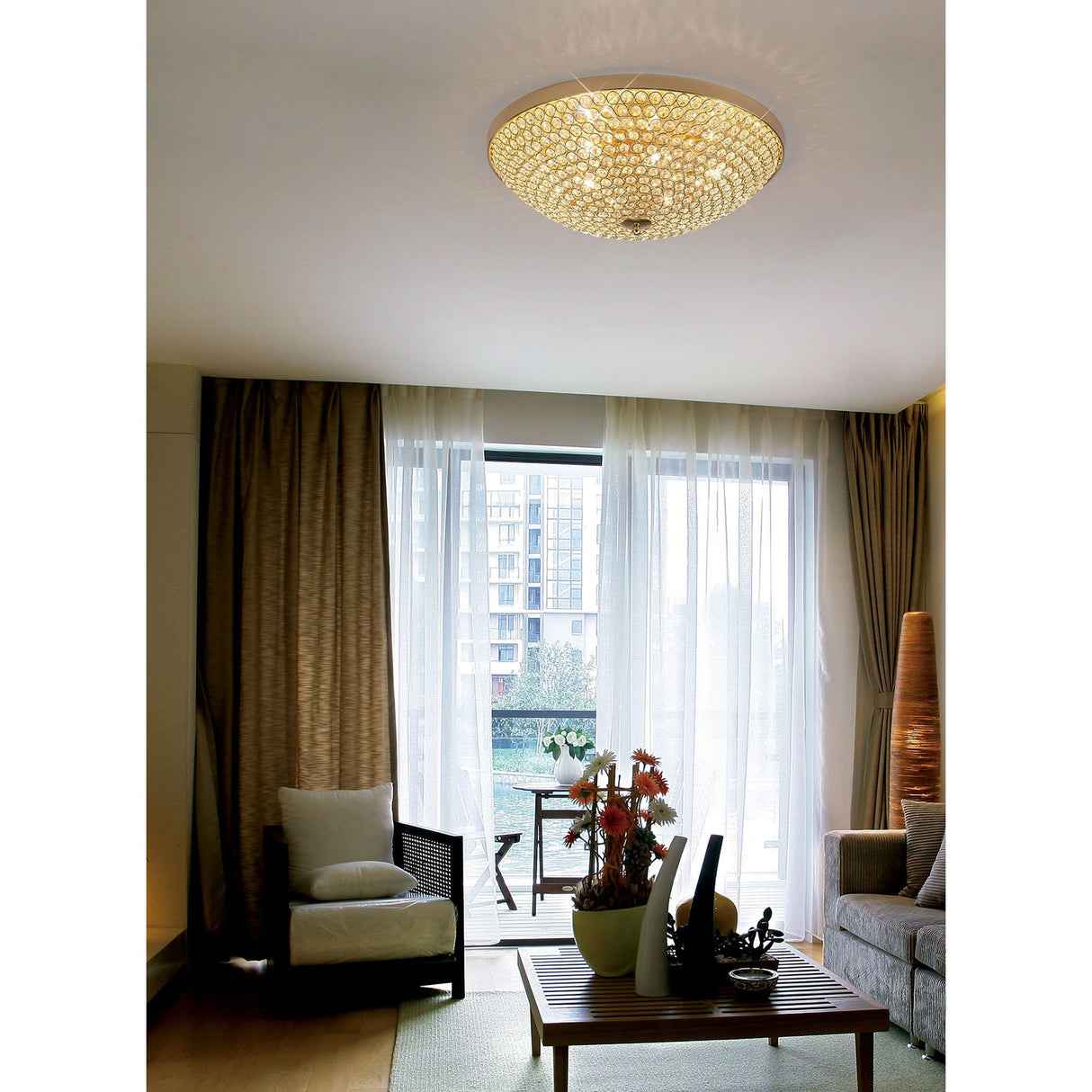 Ava 6 Light Crystal Flush Ceiling Light - French Gold
