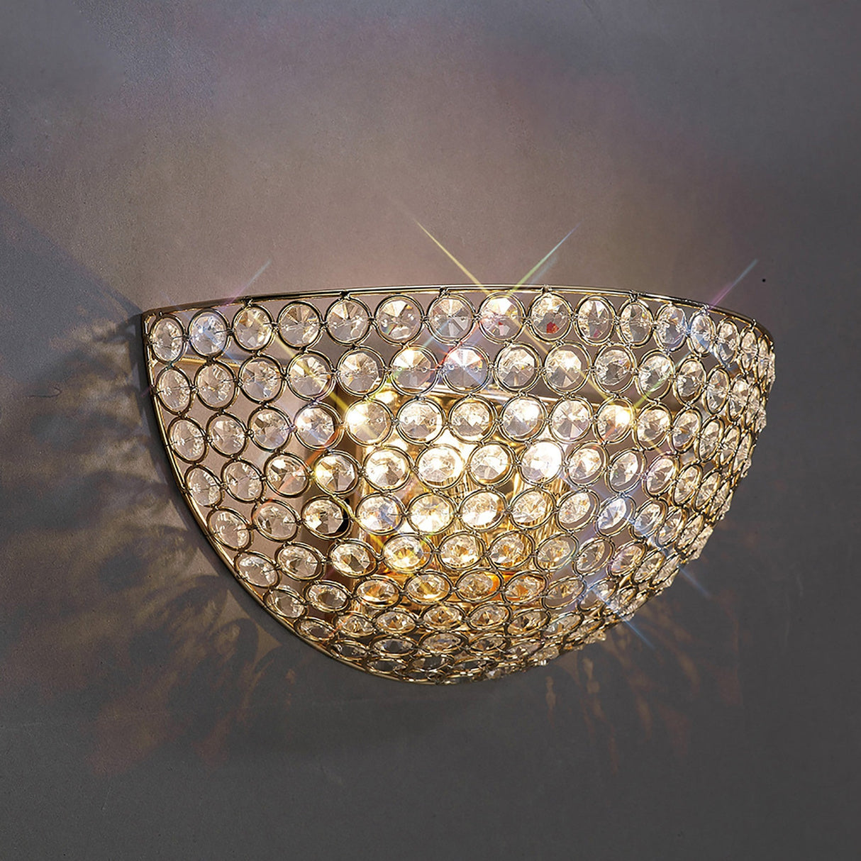 Ava Circular 2 Light Crystal Wall Light - Gold