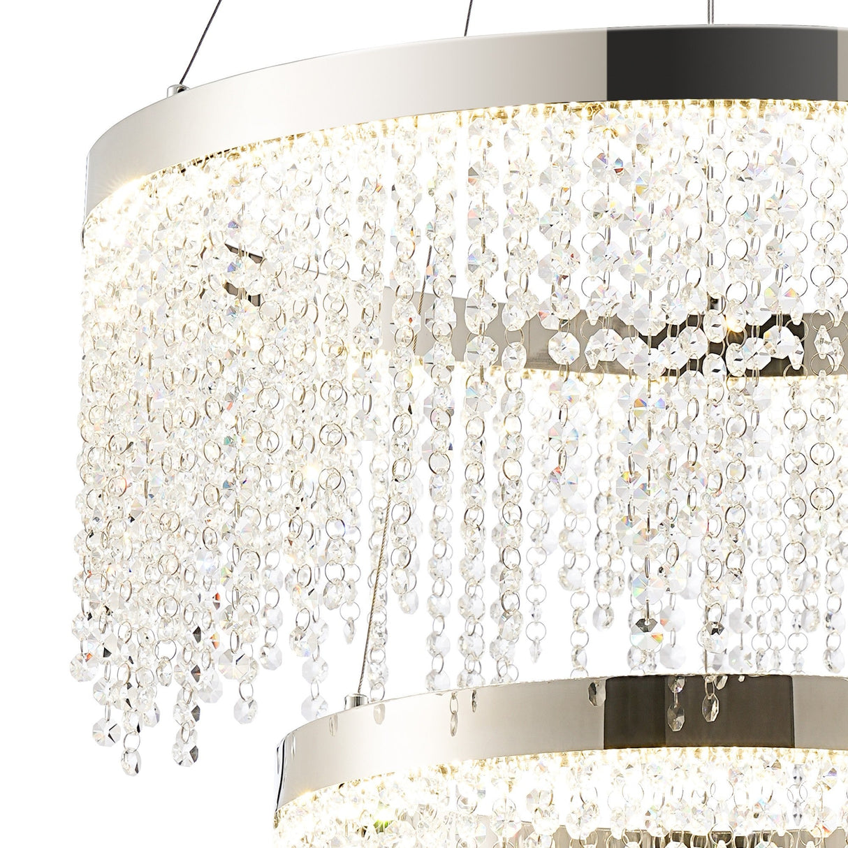 Bano 61.5cm Round 2 Tier Dimmable LED Crystal Chandelier - Chrome