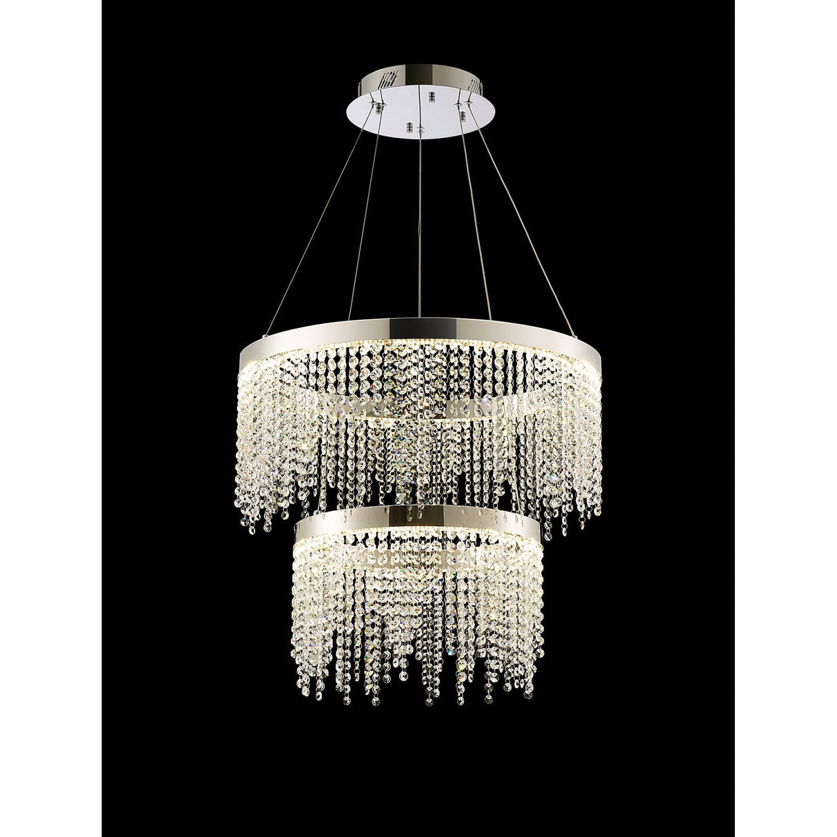 Bano 61.5cm Round 2 Tier Dimmable LED Crystal Chandelier - Chrome