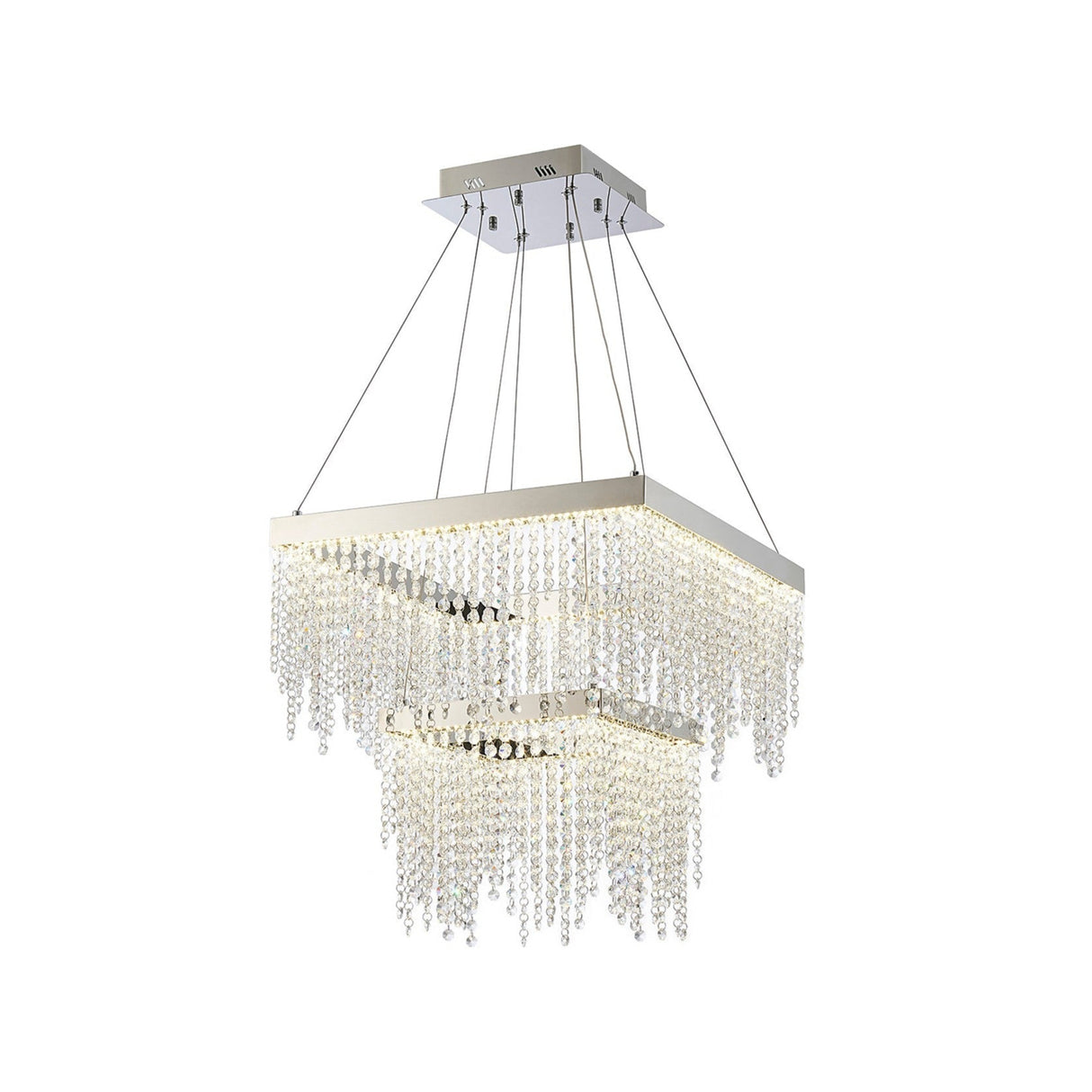 Bano 50cm Square 2 Tier Dimmable LED Crystal Chandelier - Chrome