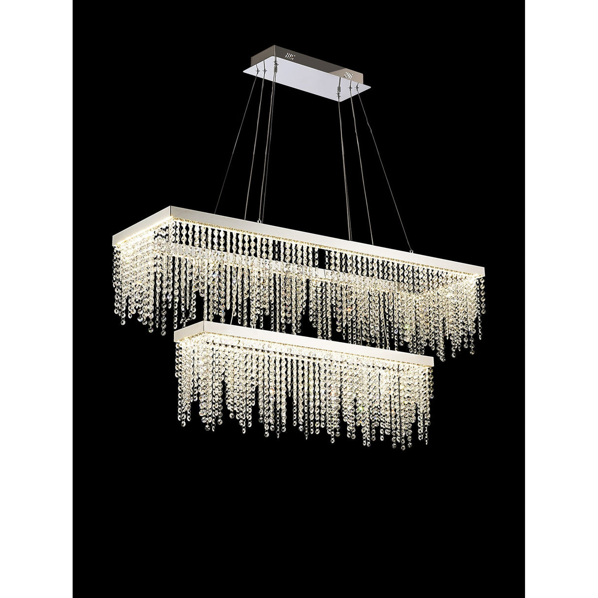 Bano 115cm 2 Tier Dimmable LED Crystal Linear Suspension Light - Chrome