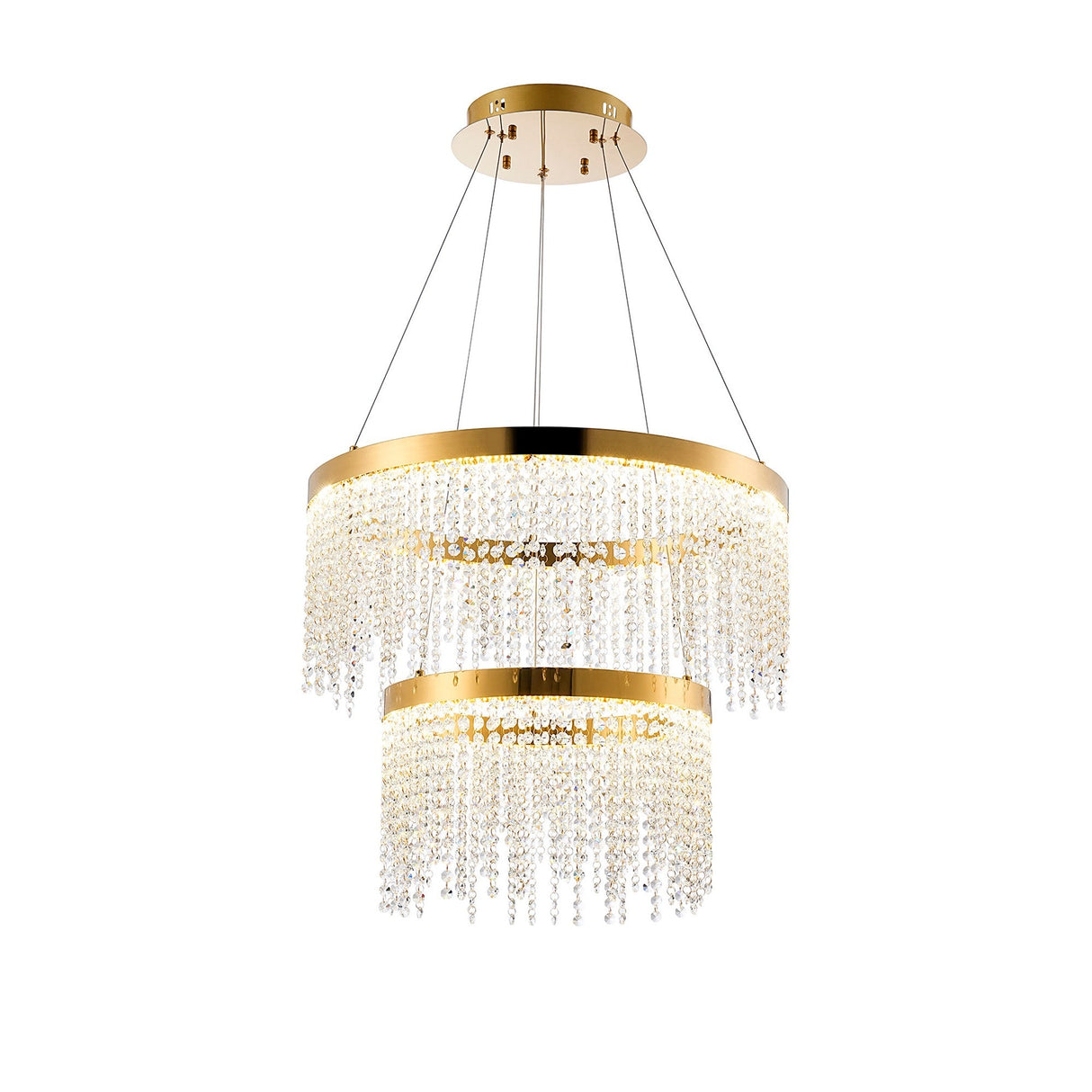 Bano 61.5cm Round 2 Tier Dimmable LED Crystal Chandelier - Gold