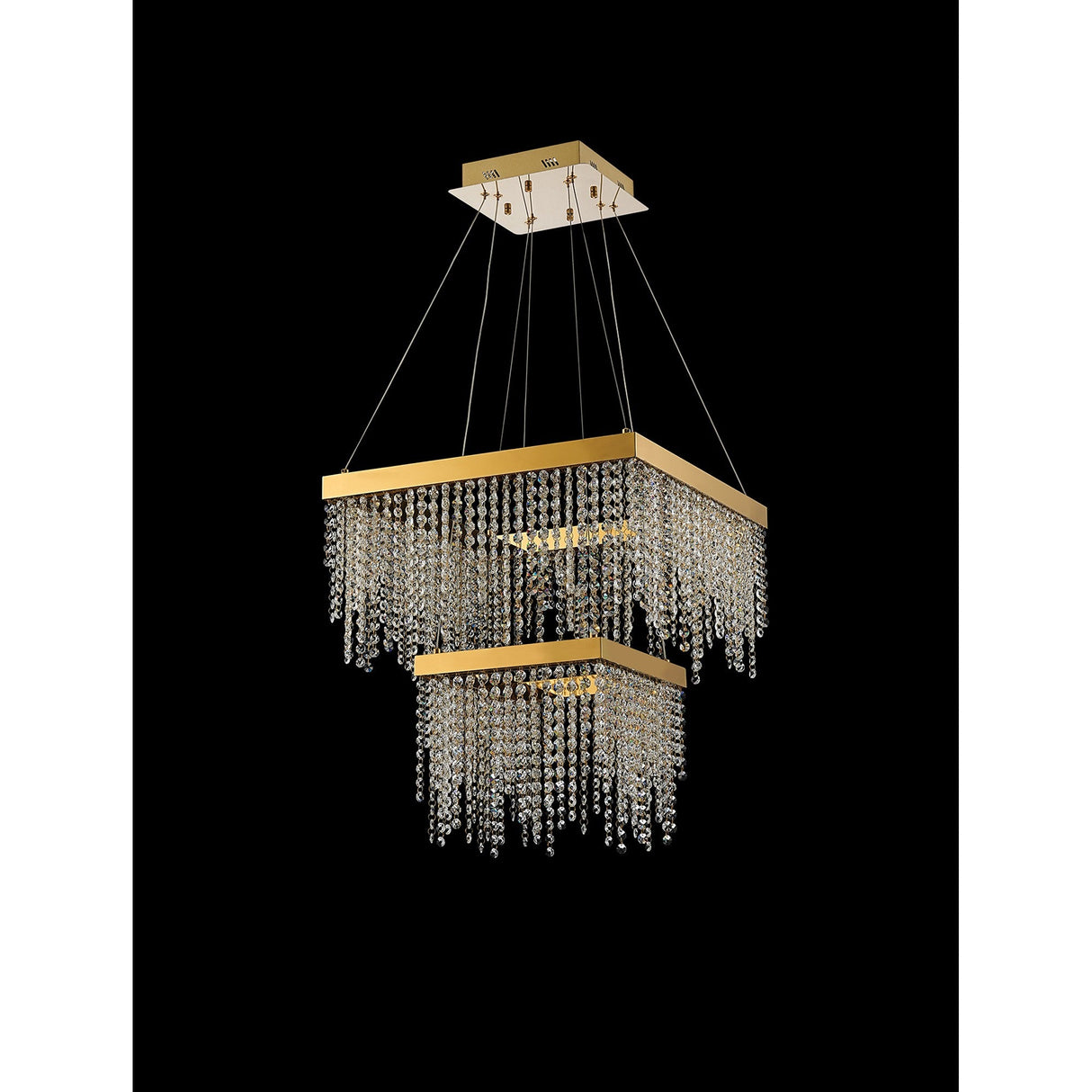 Bano 50cm Square 2 Tier Dimmable LED Crystal Chandelier - Gold