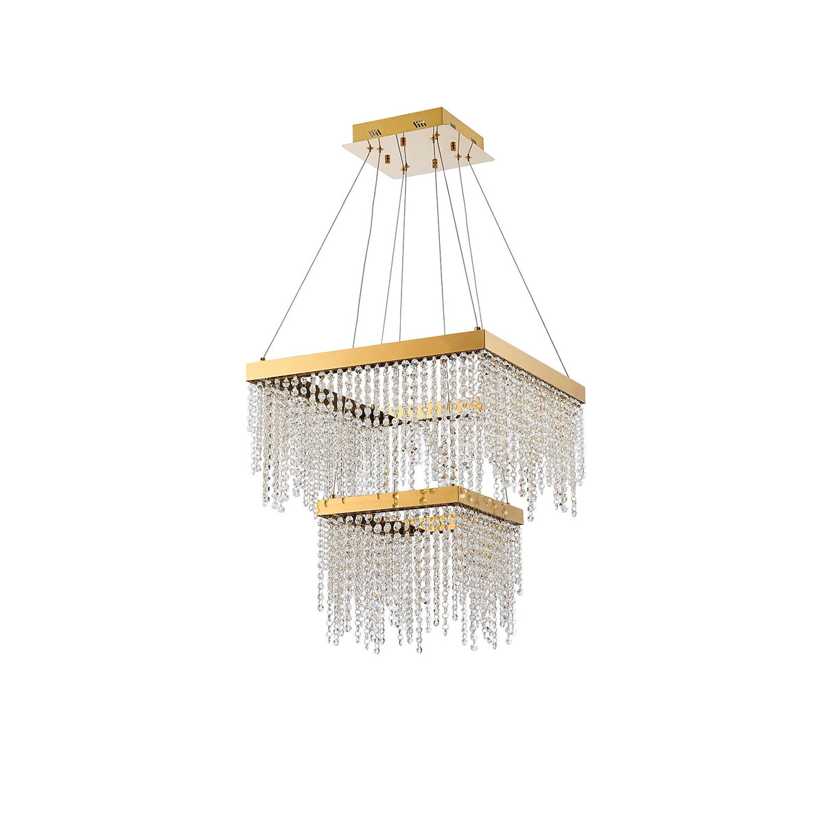 Bano 50cm Square 2 Tier Dimmable LED Crystal Chandelier - Gold