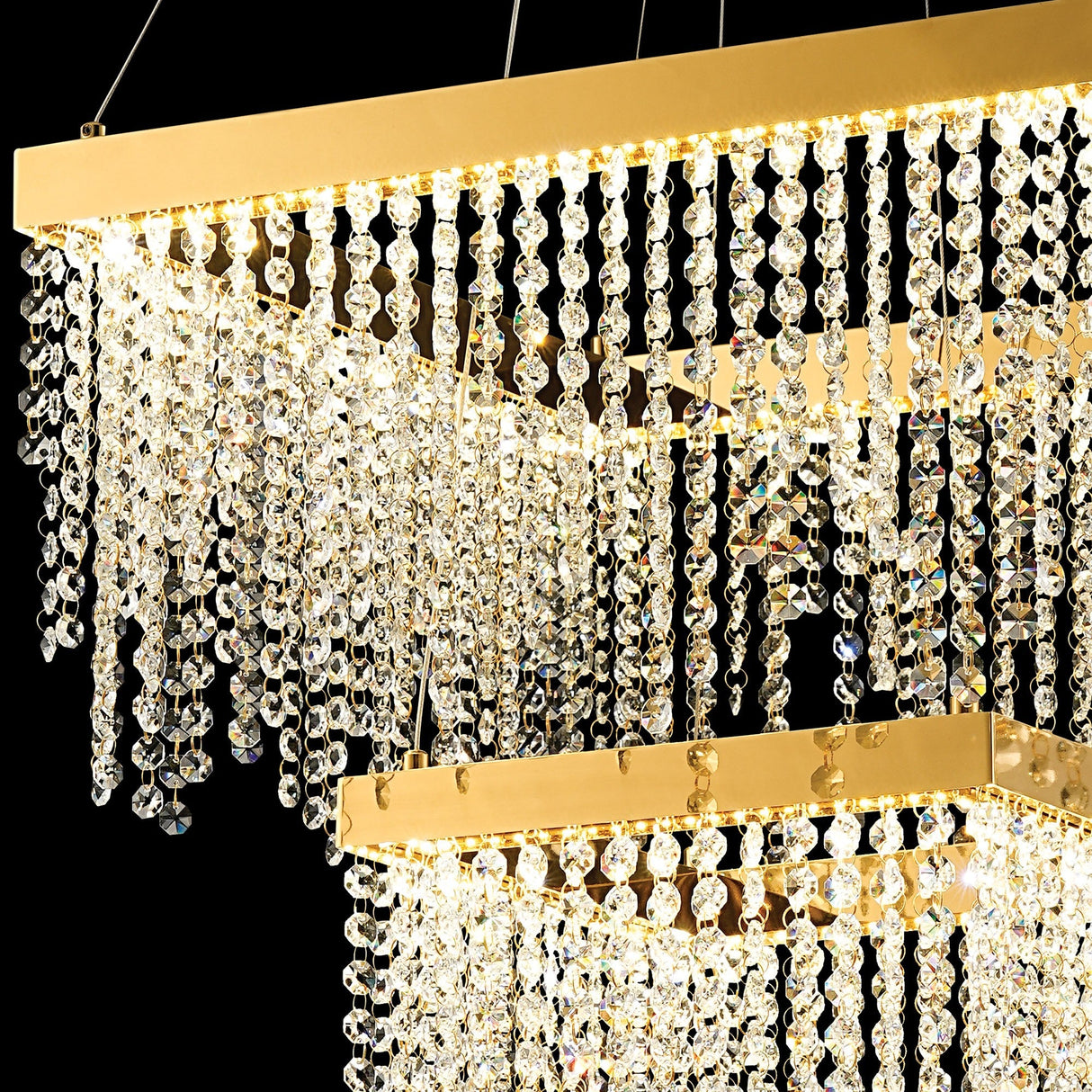 Bano 50cm Square 2 Tier Dimmable LED Crystal Chandelier - Gold