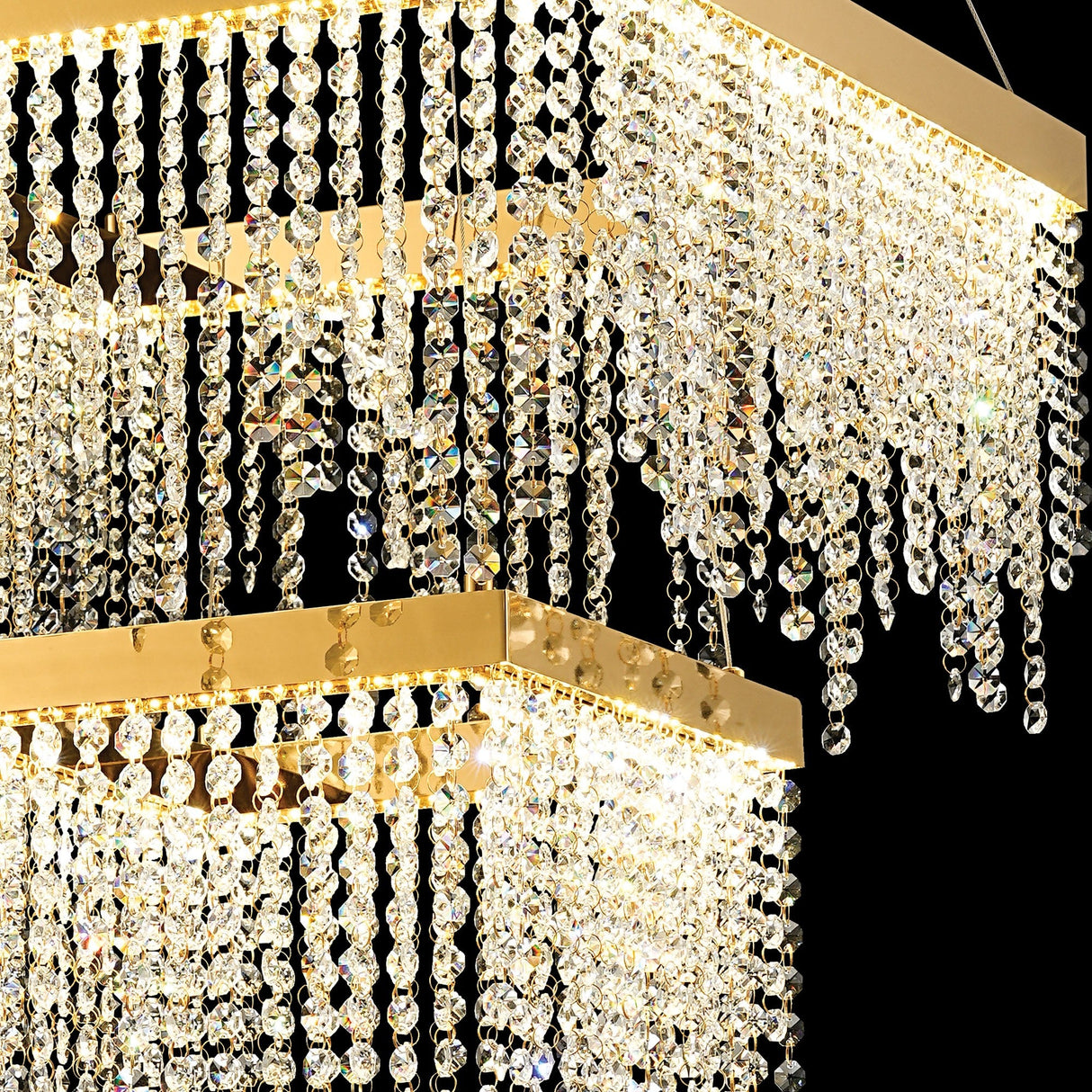 Bano 50cm Square 2 Tier Dimmable LED Crystal Chandelier - Gold